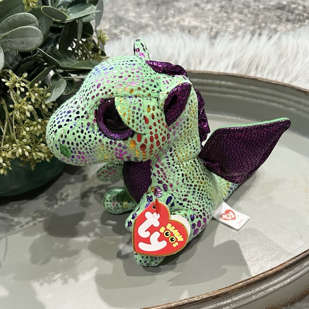 Ty Beanie Boos 6" Cinder the Green Dragon with Glitter Eyes Sparkly Dragon